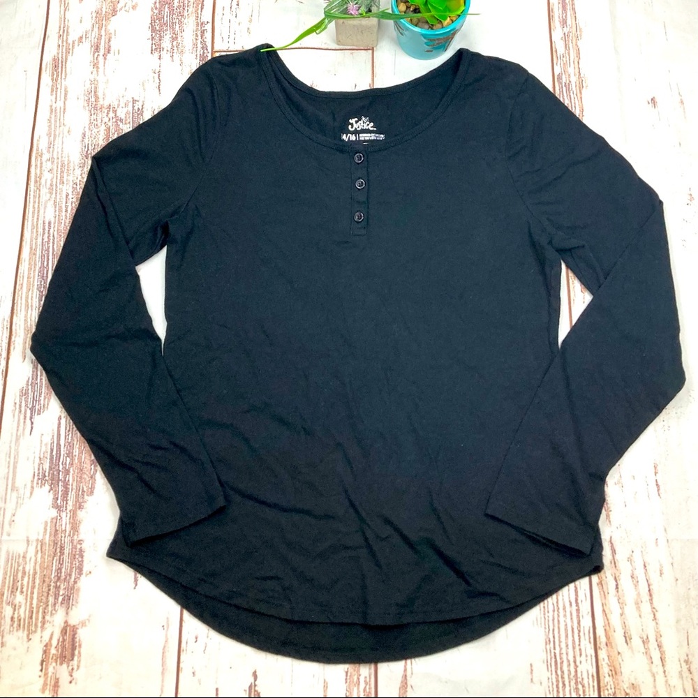 Justice Long Sleeve Shirt Black Scoop Neck Sz 14/16